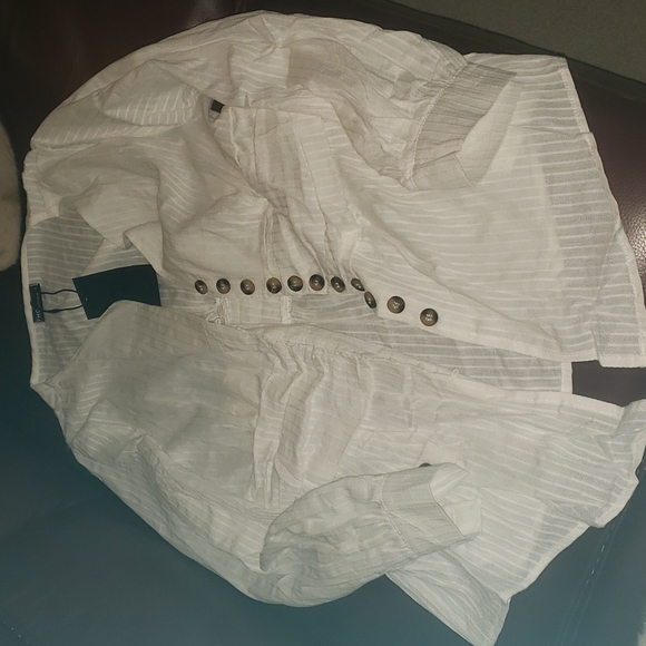 Ruched waist button down long sleeve v neck top boho - Picture 5 of 5